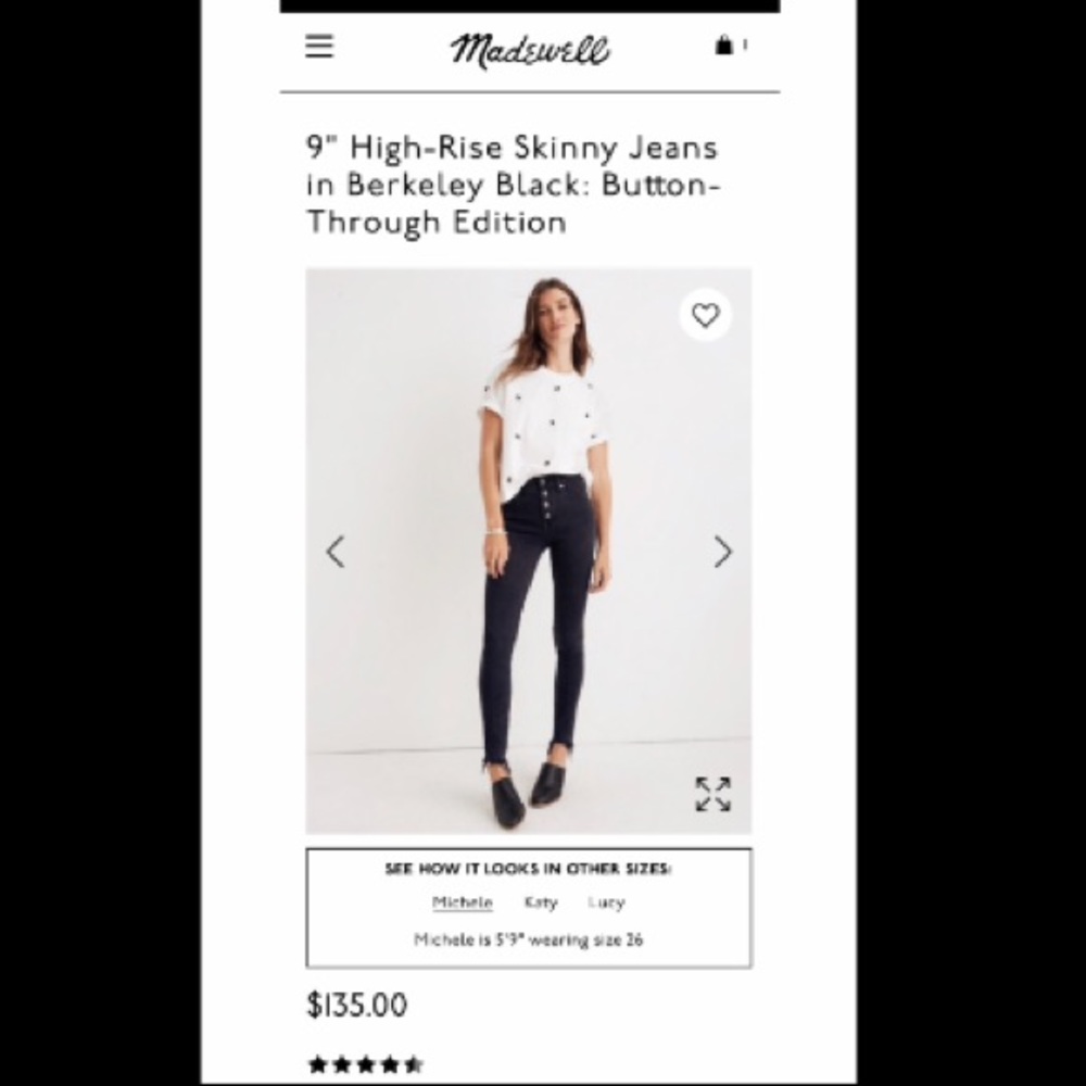Madewell High Waist Skinny Jean Button Front 28/29